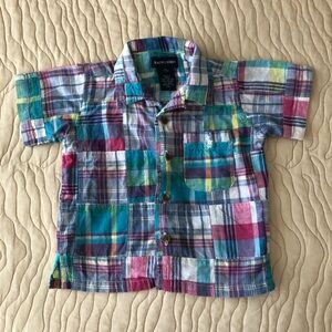 Ralph Lauren Boys blue multi-color plaid button up shirt 6-12 Months